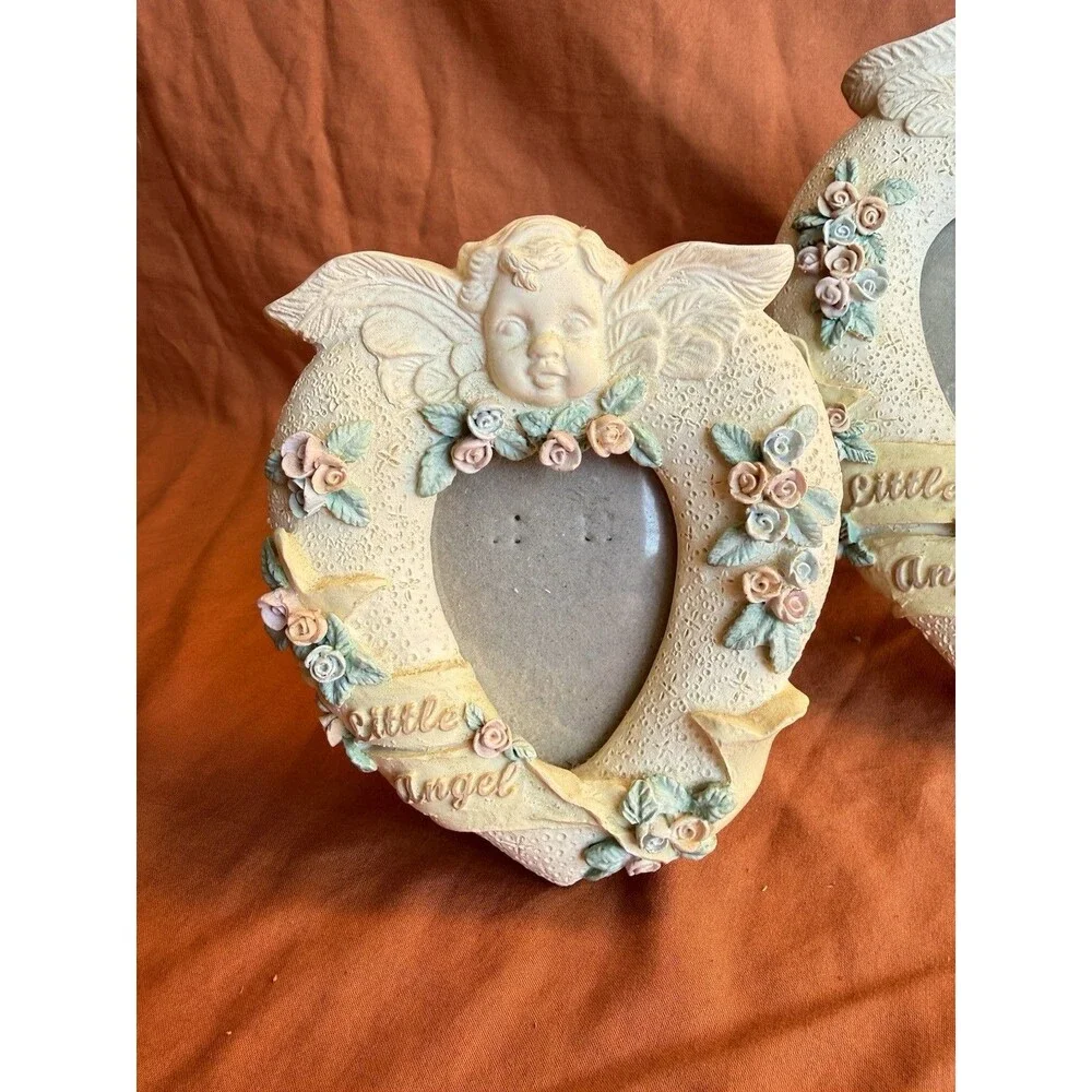 set of two little celestial angel ceramic picture frames 5 inches and 8 inches